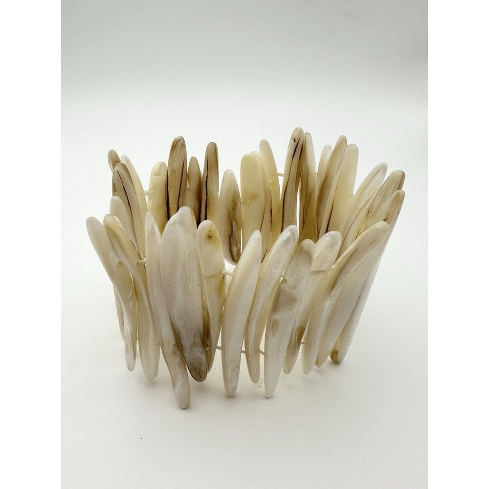 Vintage Abalone Mother Of Pearl Elastic Stretchy Wide Bracelet